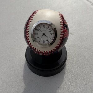 Baseball Clock Desk Accent - White and Red Wall Decor